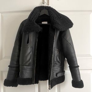 Sandro leather and wool coat